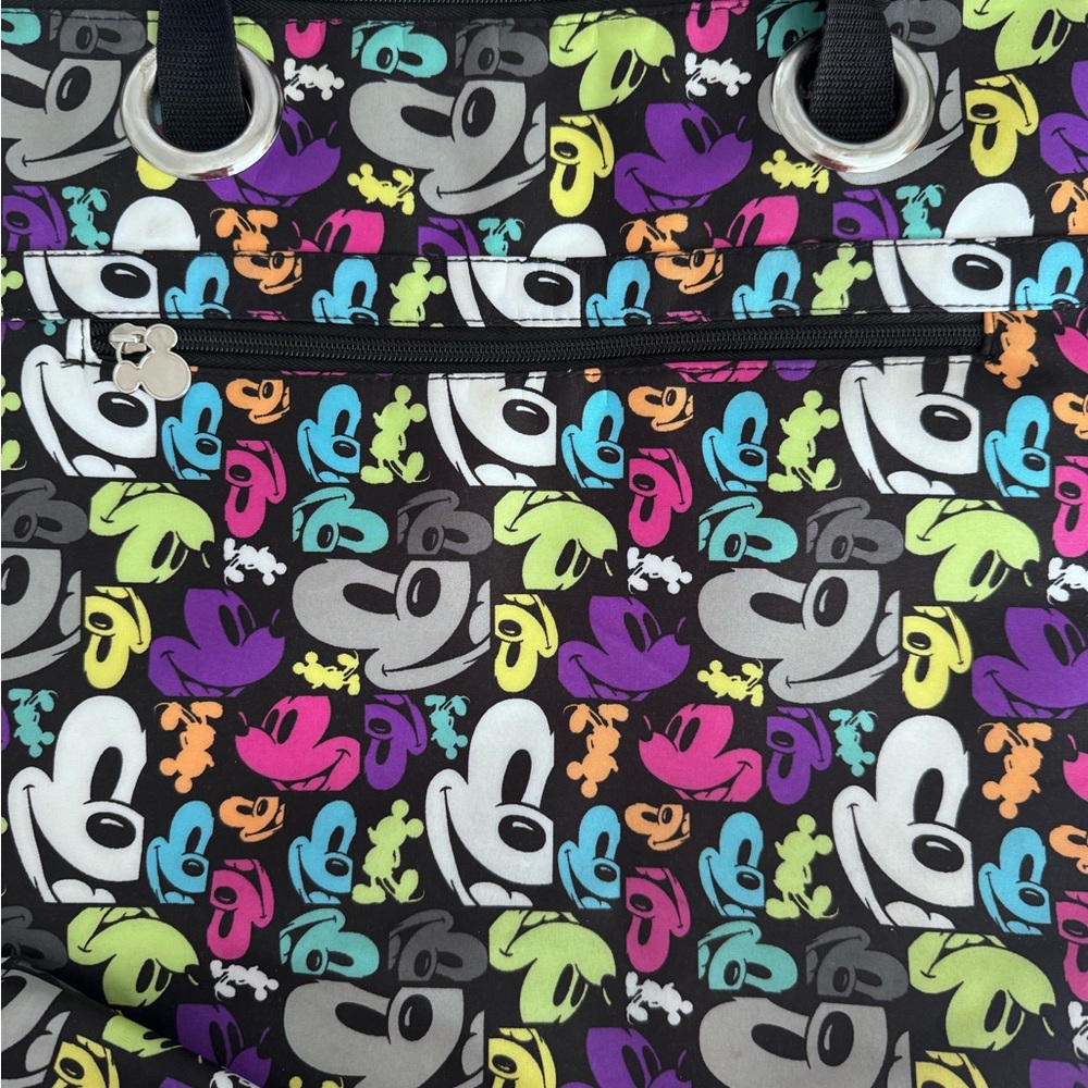 Walt Disney World Colorful Mickey Head Tote Bag Zipper Top Gently Used - Picture 5 of 12